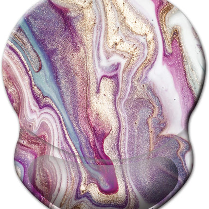 Ergonomic Mouse Pad with Gel Wrist Support Small Wrist Rest Smooth Surface Non-Slip PU Base Comfortable Office Supplies Pain Relief, 8.7 X 7.2 Inches, Purple Modern Marbling Art