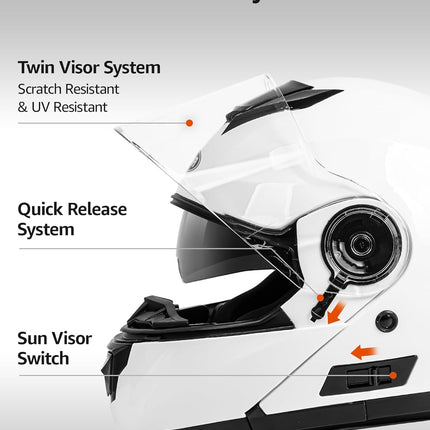 Modular Motorcycle Helmets, DOT Approved Full Face Motorcycle Helmet with Flip up Dual Visor, Helmets for Adults Men Women Helmets for Street Scooter ATV E-Bike - YM-926