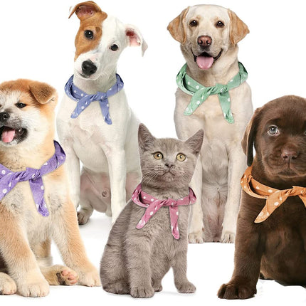 5-Piece Dog Bandanas, Washable Cotton Polka Dots, Reversible, Suitable for Small to Medium Dogs & Cats (Pink+Blue+Yellow+Purple+Green, 17.7 Inches)