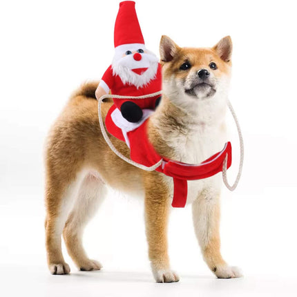 Christmas Dog Santa Claus Costume, Funny Pet Cat Halloween Cosplay, Riding, Red, Large, Polyester Cotton, Easy to Clean, Adjustable, Comfortable, Water Resistant, All Breeds, All Life Stages