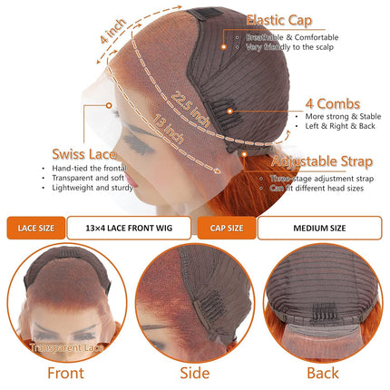 Ginger Orange Lace Front Wigs Human Hair for Black Women 13X4 HD Straight Lace Frontal Wigs Glueless Ginger Wigs Human Hair Pre Plucked with Baby Hair 180% Density Color Wig 10 Inch