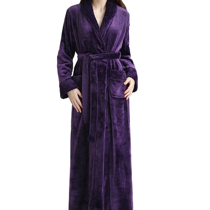 Plush Robes for Women Soft Warm Fleece Bathrobe Ladies Long Comfy Spa Bath Robe Housecoat