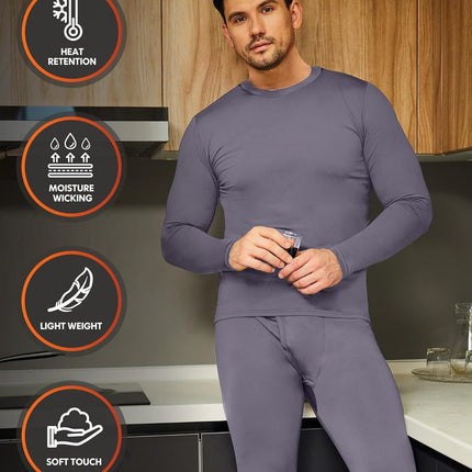 2 Pack Thermal Underwear for Men Long Johns Fleece Lined Base Layer Set Winter Bottom Top 2XS-6XL