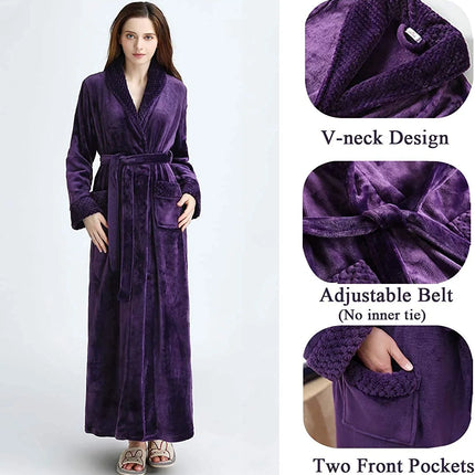 Plush Robes for Women Soft Warm Fleece Bathrobe Ladies Long Comfy Spa Bath Robe Housecoat