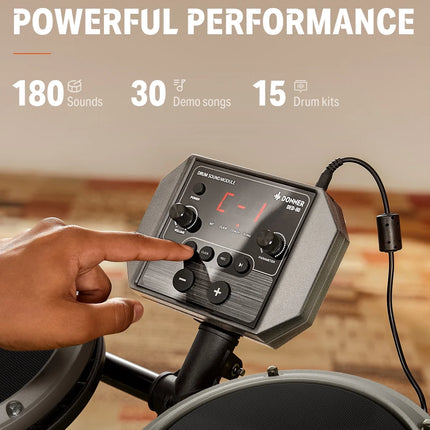 Electric Drum Set for Beginner with 180+ Sounds, Quiet Mesh Kid Child Students Electronic Drum Kit with Heavy Duty Pedals, On-Ear Headphones, DED-80 New Update Color