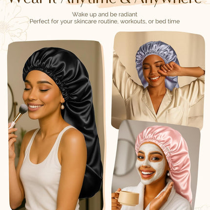 Long Bonnet Braid Bonnet for Sleeping Adjustable Satin Silk Bonnet for Braids Sleep Bonnet for Women Locs
