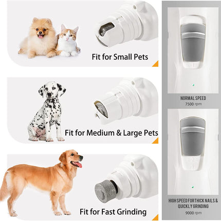 Pet Nail Grinder with LED Light & 2 Grinding Heads, 2-Speed Low Noise & More Powerful Dog Nail Grinder, Pet Nail Trimmer File, Painless Paw Claw Care, Quiet Toenail Grooming Tool for L/M/S Dogs/Cats
